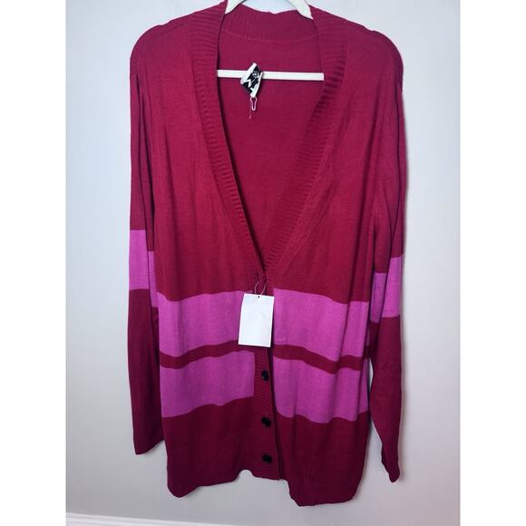 Madeleine Thompson Womens Red Knit Ribbed Trim Cardigan Sweater L NWT Valentine - Picture 5 of 12